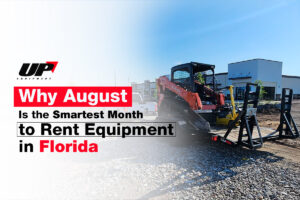 Landscaping crew using rented equipment on sunny day